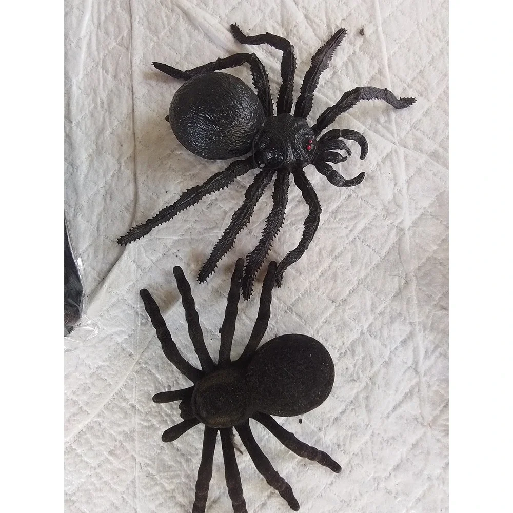 Halloween Decor Lot Creepy Cloth Black Gauze Spider Web and Large Spiders Bundle